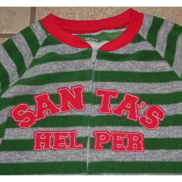 Boys Sz 4 Toddler Christmas Holiday SANTA CLAUS Fleece Footed Sleeper 2 Pc Lot - Picture 3 of 7